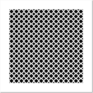 Black And White Diagonal Square Grid Pattern Posters and Art